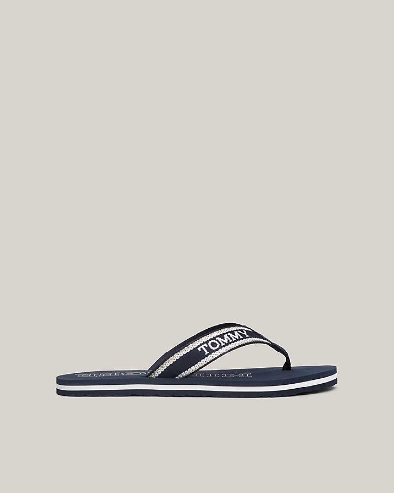Sandalias planas Tommy azules para mujer, elegantes y llamativas