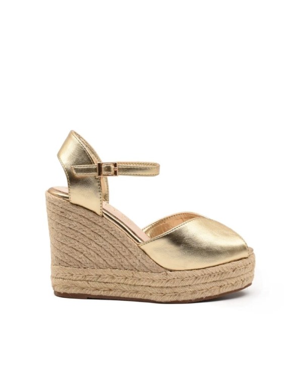 Azarey sandalias alpargatas para mujer color oro, brillantes y modernas