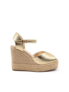 Azarey sandalias alpargatas para mujer color oro, brillantes y modernas