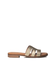 Sandalias planas doradas RKS, brillantes y modernas