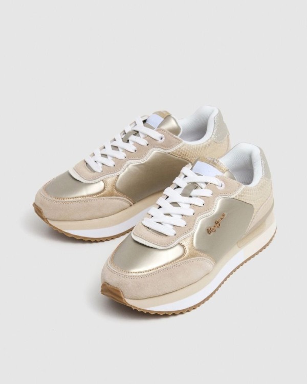  Zapatillas Bajas Mujer PEPE JEANS Beige PLS60033 RUSPER SHINE