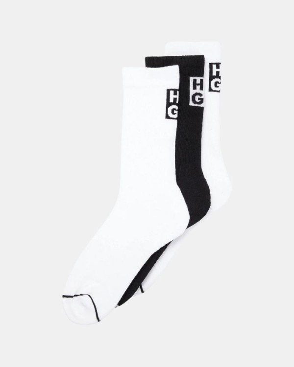  Calcetines Altos Hombre HUGO Blanco 50502007 3P RIB LOGO CC