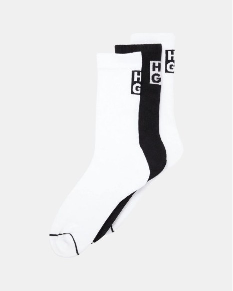 Meias Altas Homem HUGO Branco 50502007 3P RIB LOGO CC