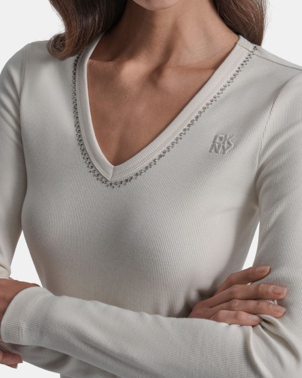 Camisetas Manga larga Mujer DKNY Blanco DJ5T1564