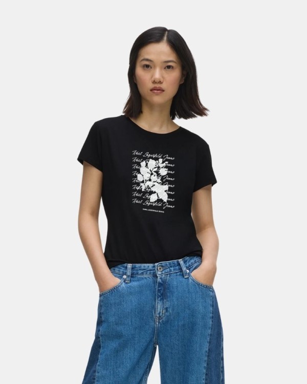Camisetas de manga curta para mulher Karl Lagerfeld pretas B3W17021