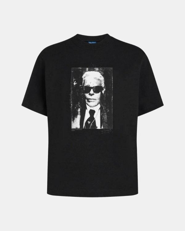 Camisetas de manga curta femininas Karl Lagerfeld pretas B3W17046