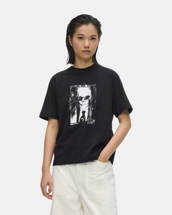 Camisetas de manga curta femininas Karl Lagerfeld pretas B3W17046