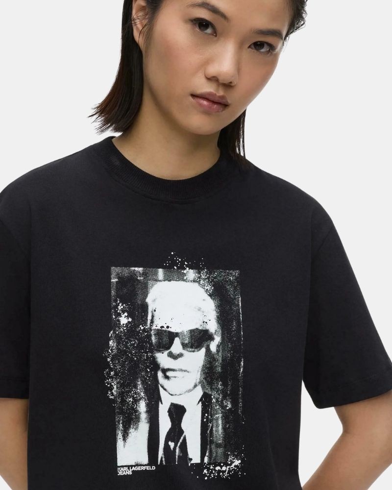 Camisetas de manga curta femininas Karl Lagerfeld pretas B3W17046