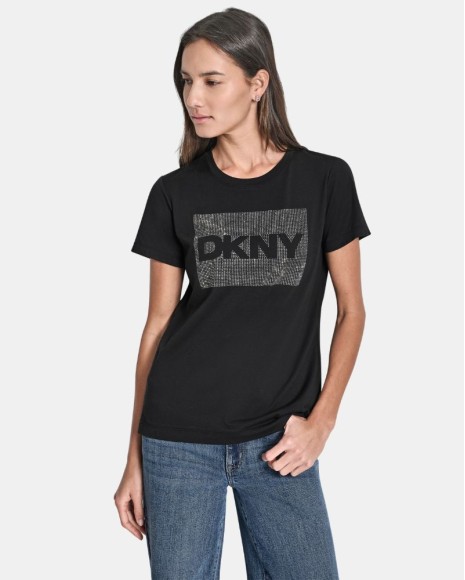 Camisetas de manga curta para mulher DKNY pretas DJ6T1701