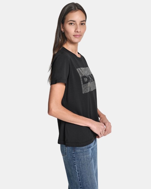 Camisetas de manga curta para mulher DKNY pretas DJ6T1701