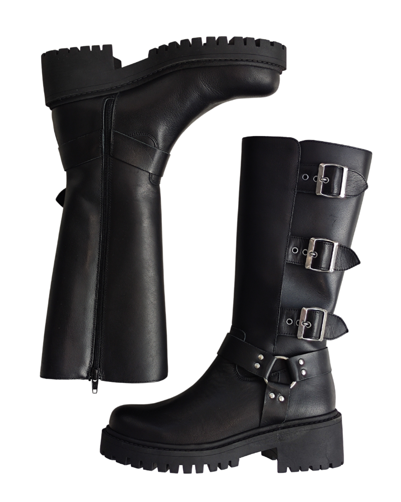  Botas Militares Mujer RKS Negro MOTERA 3 HEBILLAS